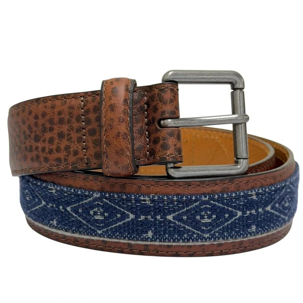Lucky Brand‎ Men's Size 32 Brown Embroidered Textured Leather Belt NWT